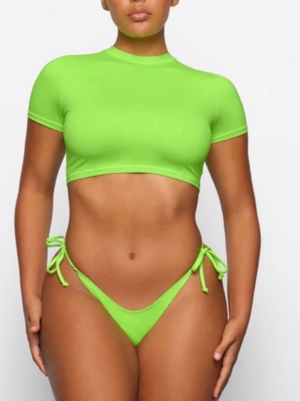 Skims Neon Green Short Sleeve Crop Swim Top Rash Guard